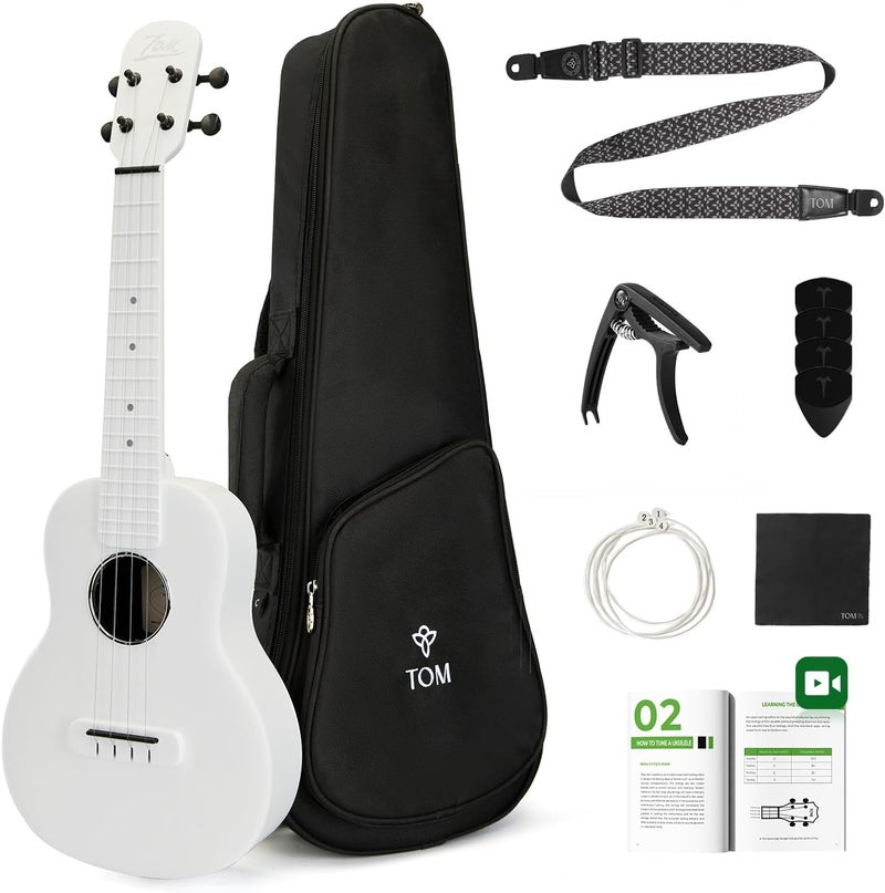 TOM 23" Carbon Fiber Concert Ukulele – Upgraded Ukelele Kit with Quick Locking Strap, Waterproof, Ultra-Lightweight (1.25 lbs), Ideal for Beginners, Professionals & Outdoor Adventures (White) - Image 1